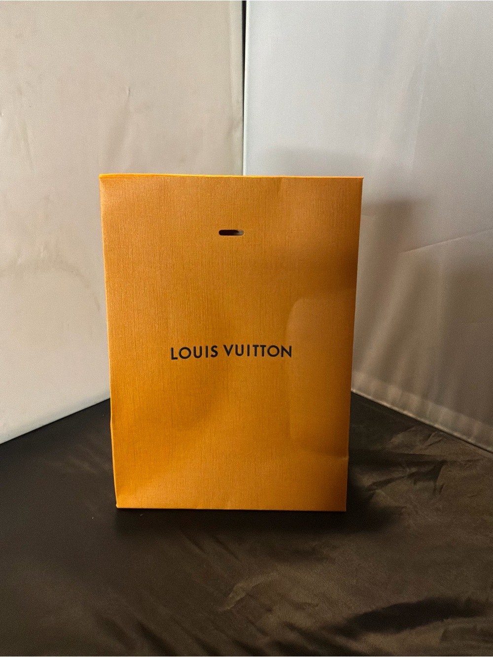 Louis Vuitton Orange Paper Shopping Bag with Black Logo